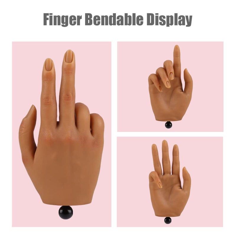KnowU Practice Hand for Acrylic Nails with Stand Bracket, Silicone Fake Hands to Practice Fake Nails Mannequin Hand for Nails Practice and Nail Art Single Right Hand Color 4# - Image 2